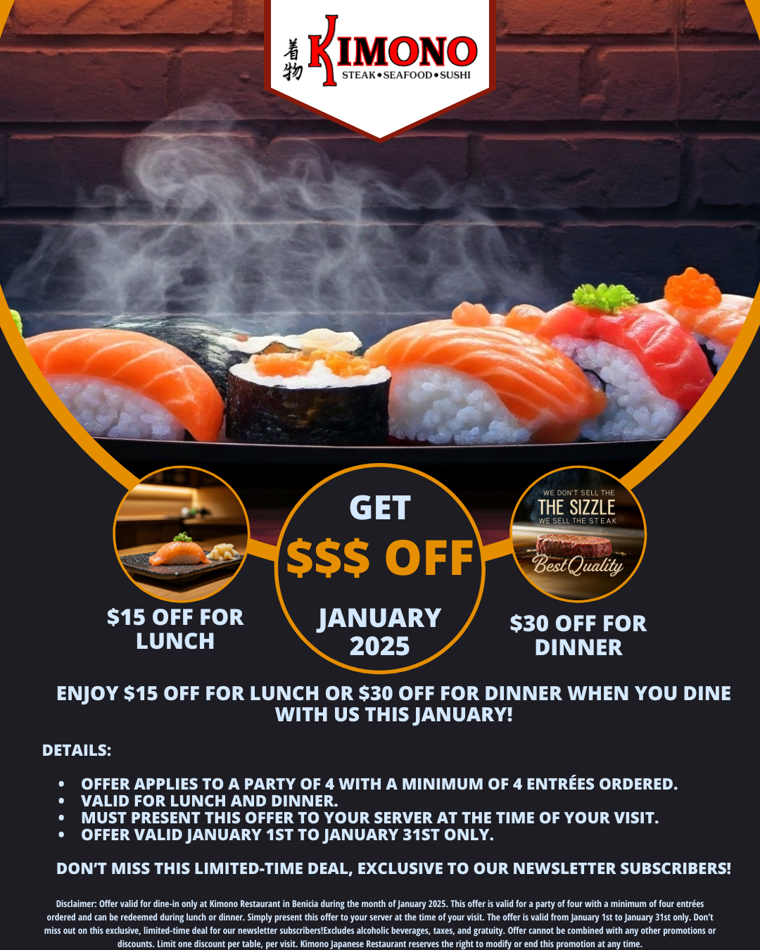 Kimono Restaurant January 2025 Special